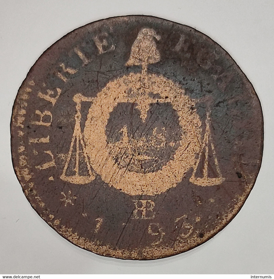 France 1 Sol Cuivre (Copper) République 1793 BB B (VG) KM#619.4/G.19 - 1792-1975 Nationale Conventie