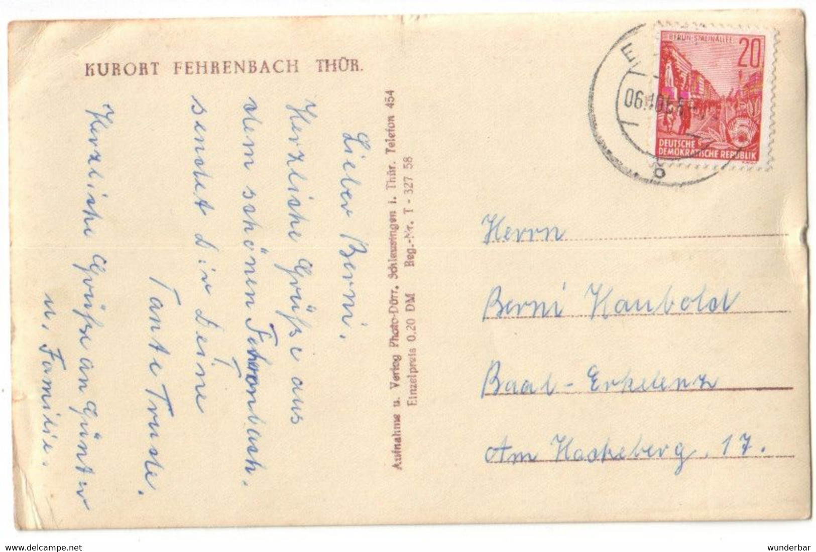 Fehrenbach - Mit 20 Pfennig Briefmarke Stalinallee   (z7491) - Masserberg