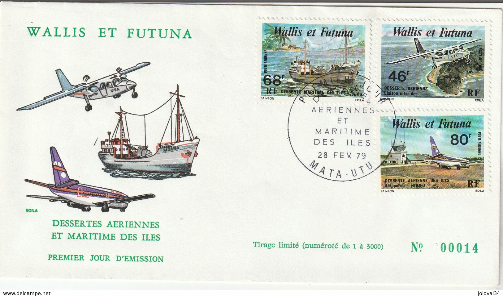 WALLIS Et FUTUNA 1979 FDC Yvert PA Série 89 à 91 - Avions - Briefe U. Dokumente