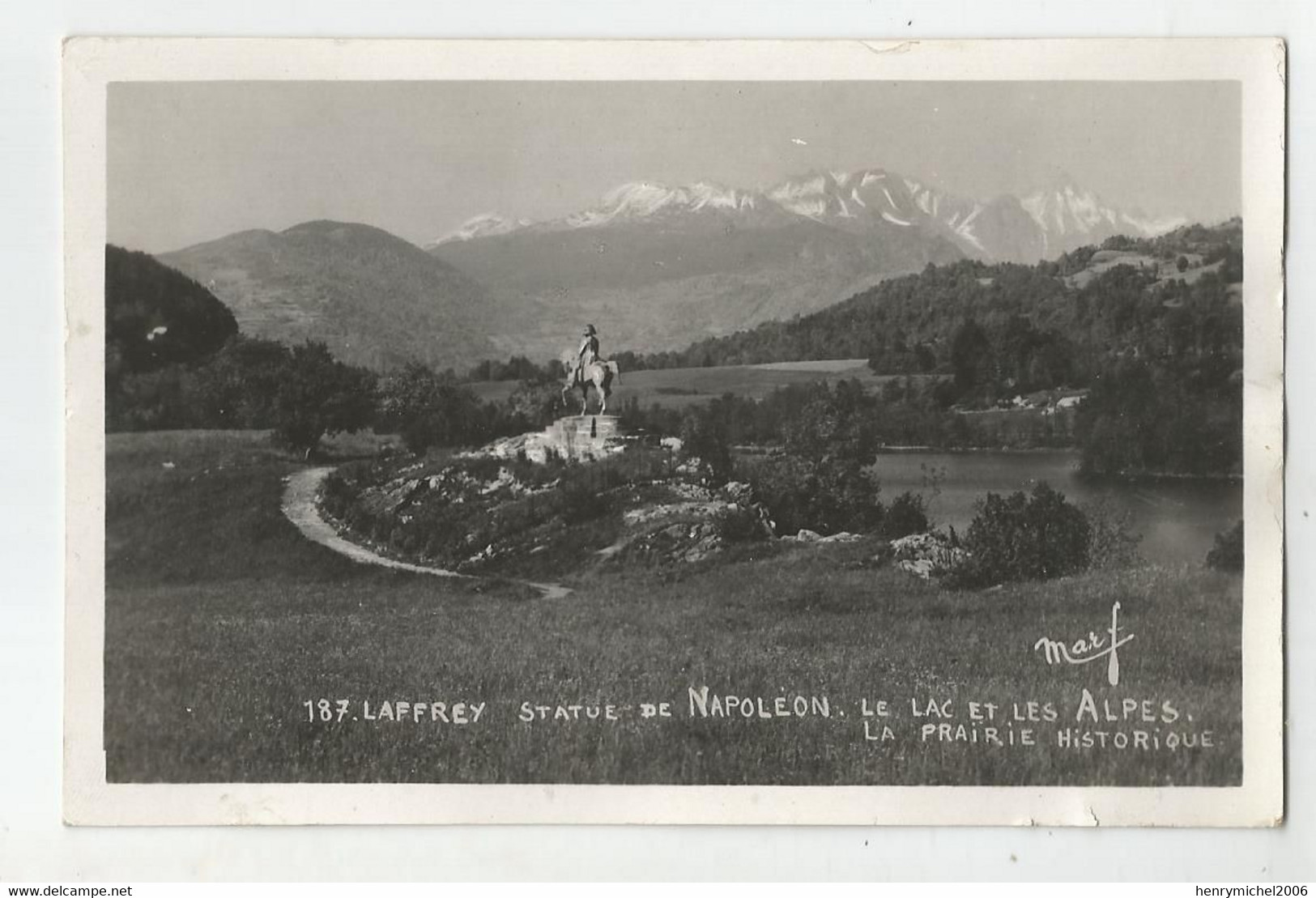 38 Isère Laffrey Statue Napoléon Le Lac Et Les Alpes Prairie Historique Carte Photo De Marf ( Martinotto Grenoble ) - Laffrey