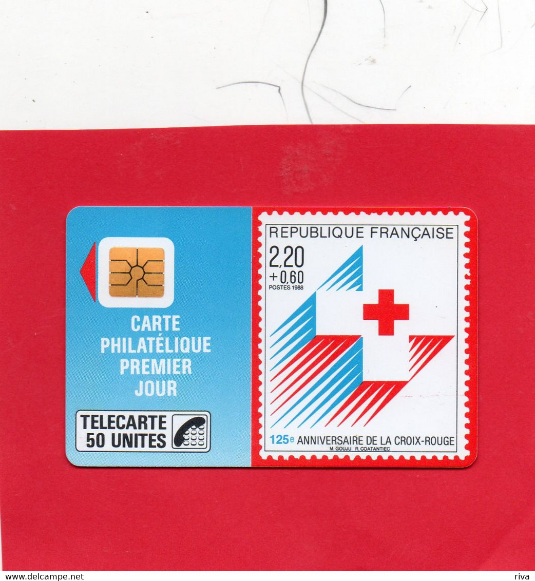 Télécarte  Philatélique 1° Jour. ( Timbre De La Croix Rouge De 1988 ) ( 50 UNITES ) - Stamps & Coins