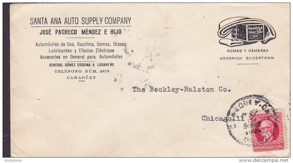 Cuba SANTA ANA AUTO SUPPLY COMPANY, CAMAGÜEY 1929 Cover Letra To CHICAGO United States (2 Scans) - Lettres & Documents