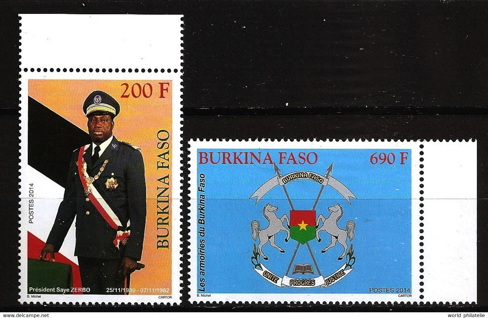 Burkina Faso 2014 N° 1420 / 1 ** Saye Zerbo, Politique, Président, Armoiries, Blason, Cheval, Unité, Progrès, Justice - Burkina Faso (1984-...)