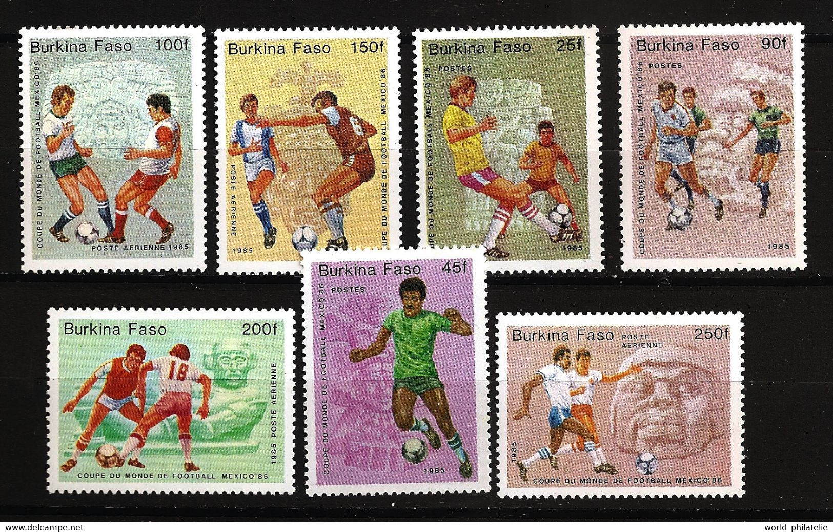 Burkina Faso 1985 N° 666 / 8 + PA 305 / 8 ** Coupe Du Monde, Football, Mexico, Statuettes Inca, Dribble, Adidas, Course - Burkina Faso (1984-...)