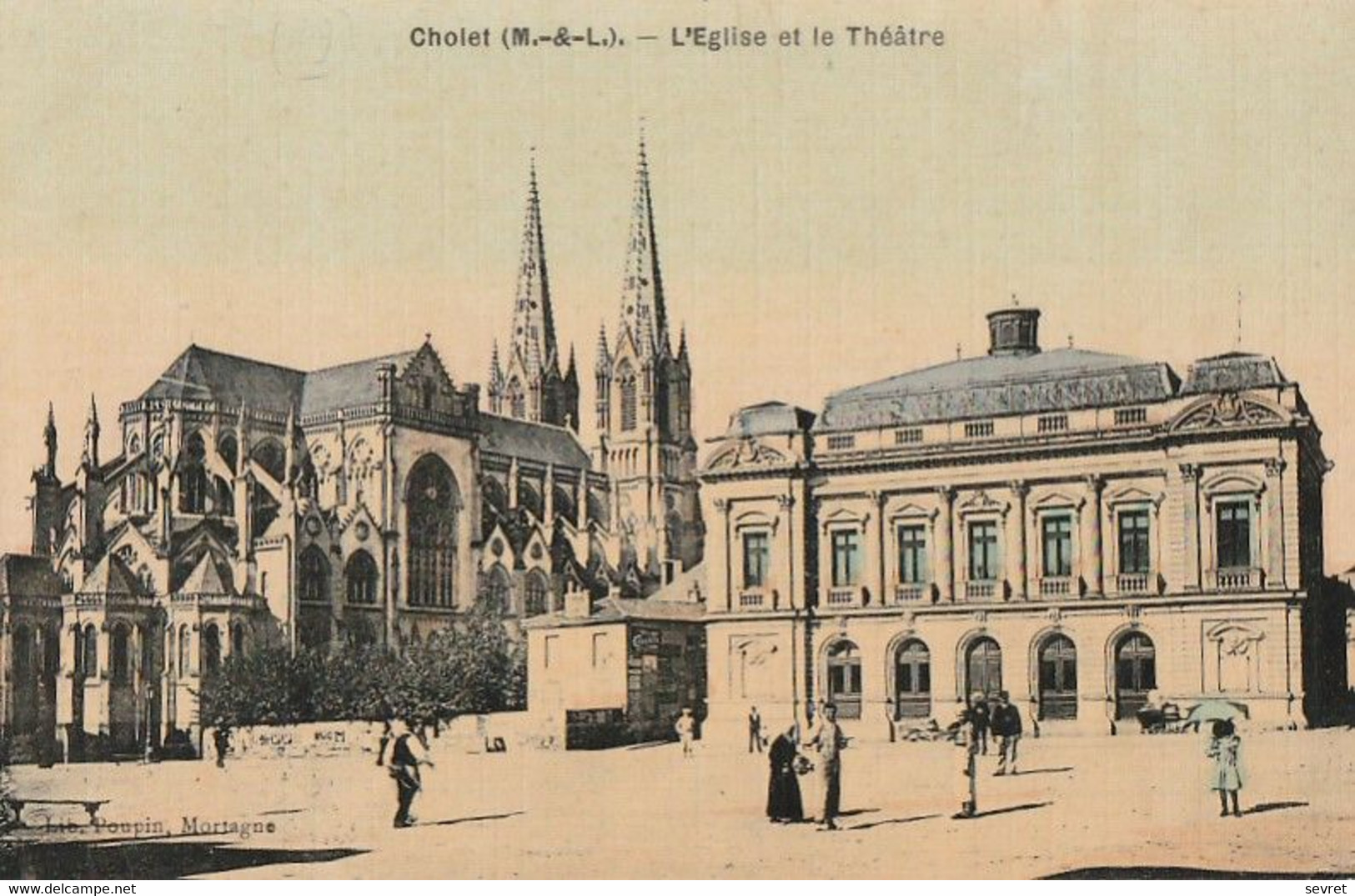 CHOLET. - L'Eglise Et Le Théâtre. Belle Carte Toilée Couleur - Cholet