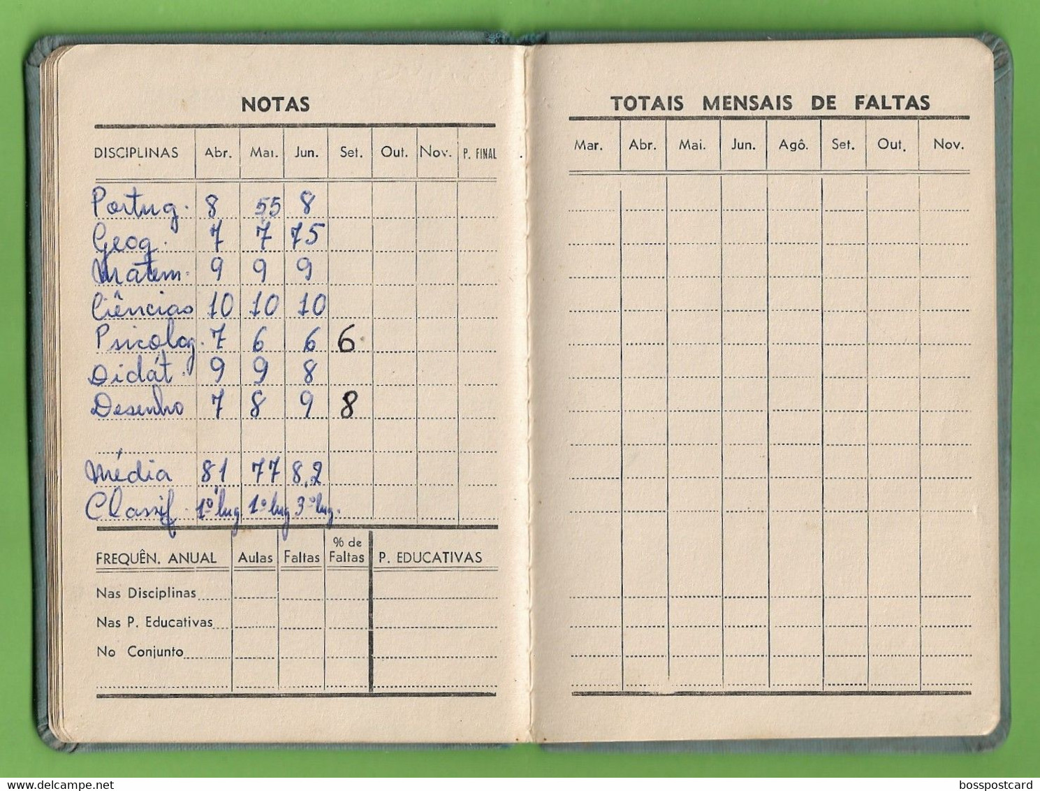 São Paulo - Caderneta Escolar do Colégio Silveira Leite - Escola - Aluno - Portugal - Brasil