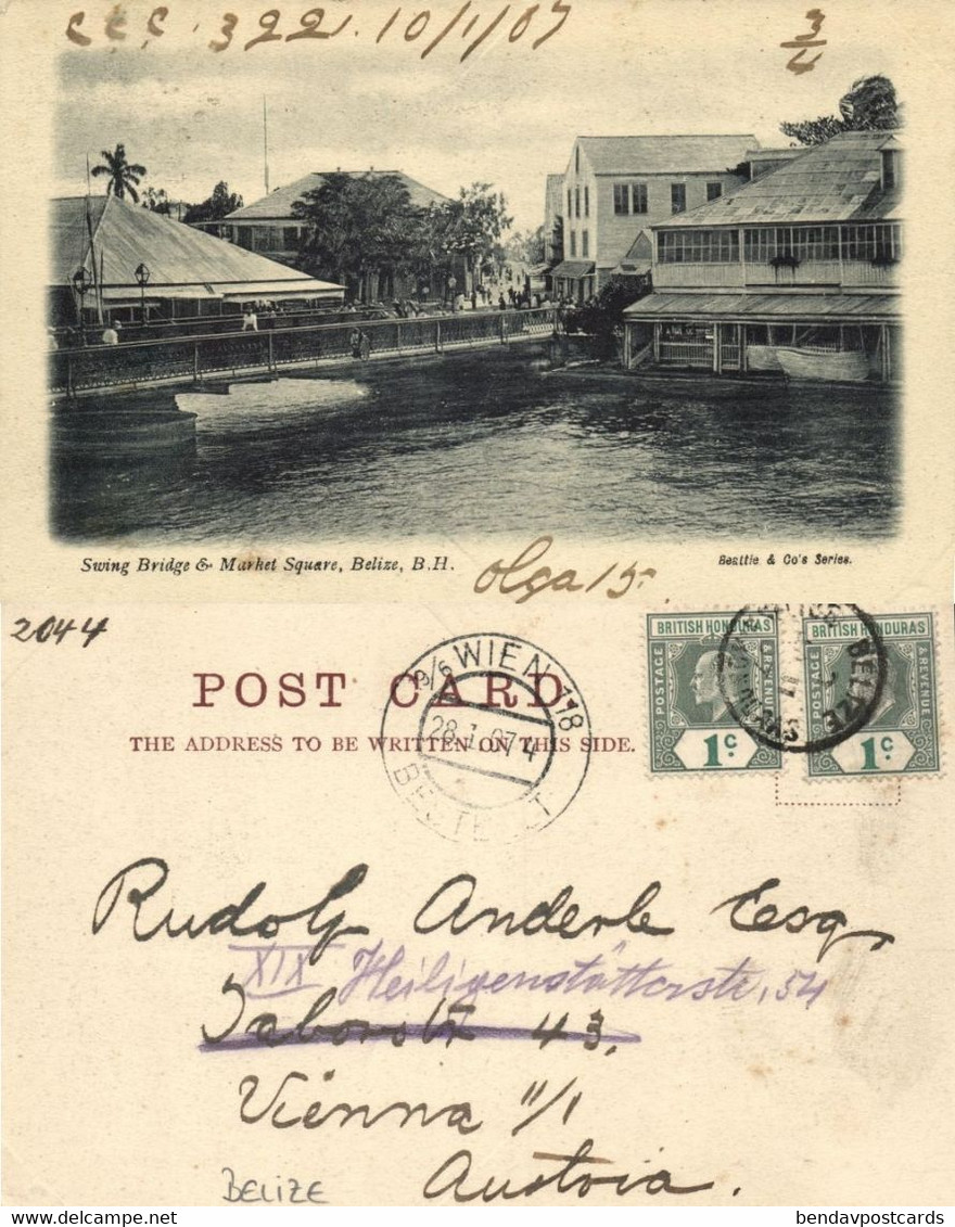 British Honduras, BELIZE, Swing Bridge & Market Square (1907) Postcard - Belize