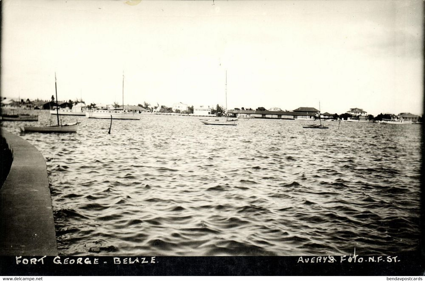 British Honduras, BELIZE, Fort George From The Water 1930s Avery's RPPC Postcard - Belize