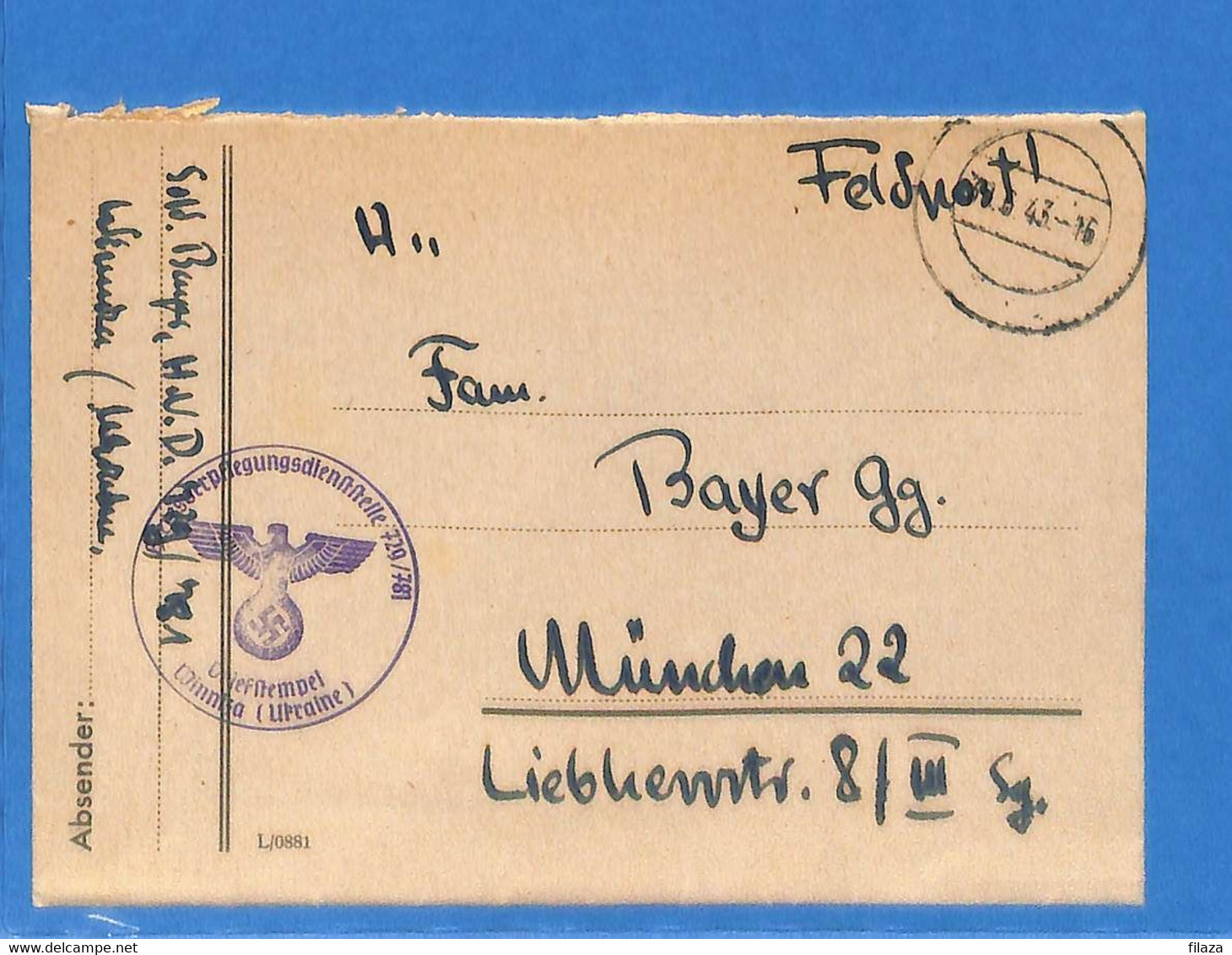 WWII  30.6.1943 Feldpost 729/781 (G9893) - Lettres & Documents