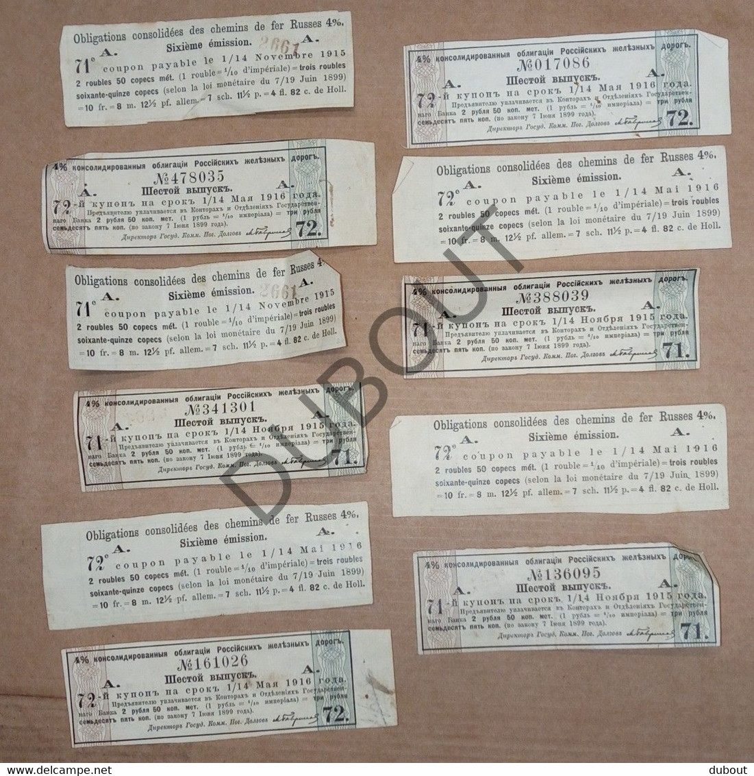 Aandelen Coupons, 11 Stuks, Chemins De Fer Russes - 1915  (C2597) - A - C