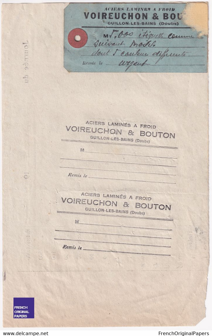 Aciers Voireuchon & Bouton à Guillon Les Bains - Epreuve Imprimerie Baumoise Baume Les Dames 1935/40 Doubs Aciérie C6-10 - Publicités