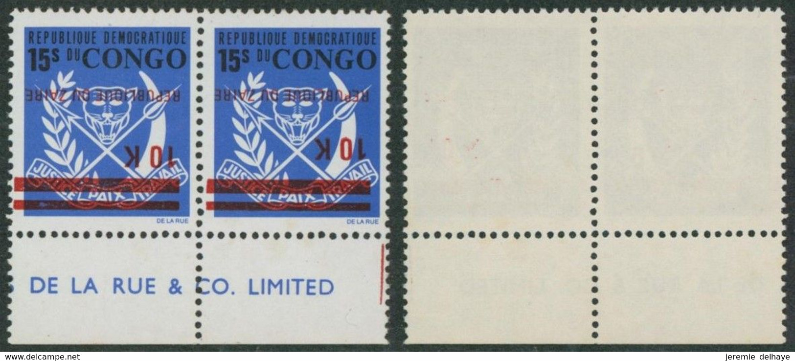 République Du Zaïre (1977) - N°913** En Paire + BDF & Inscriptions + Surcharge Renversée ! - Unused Stamps