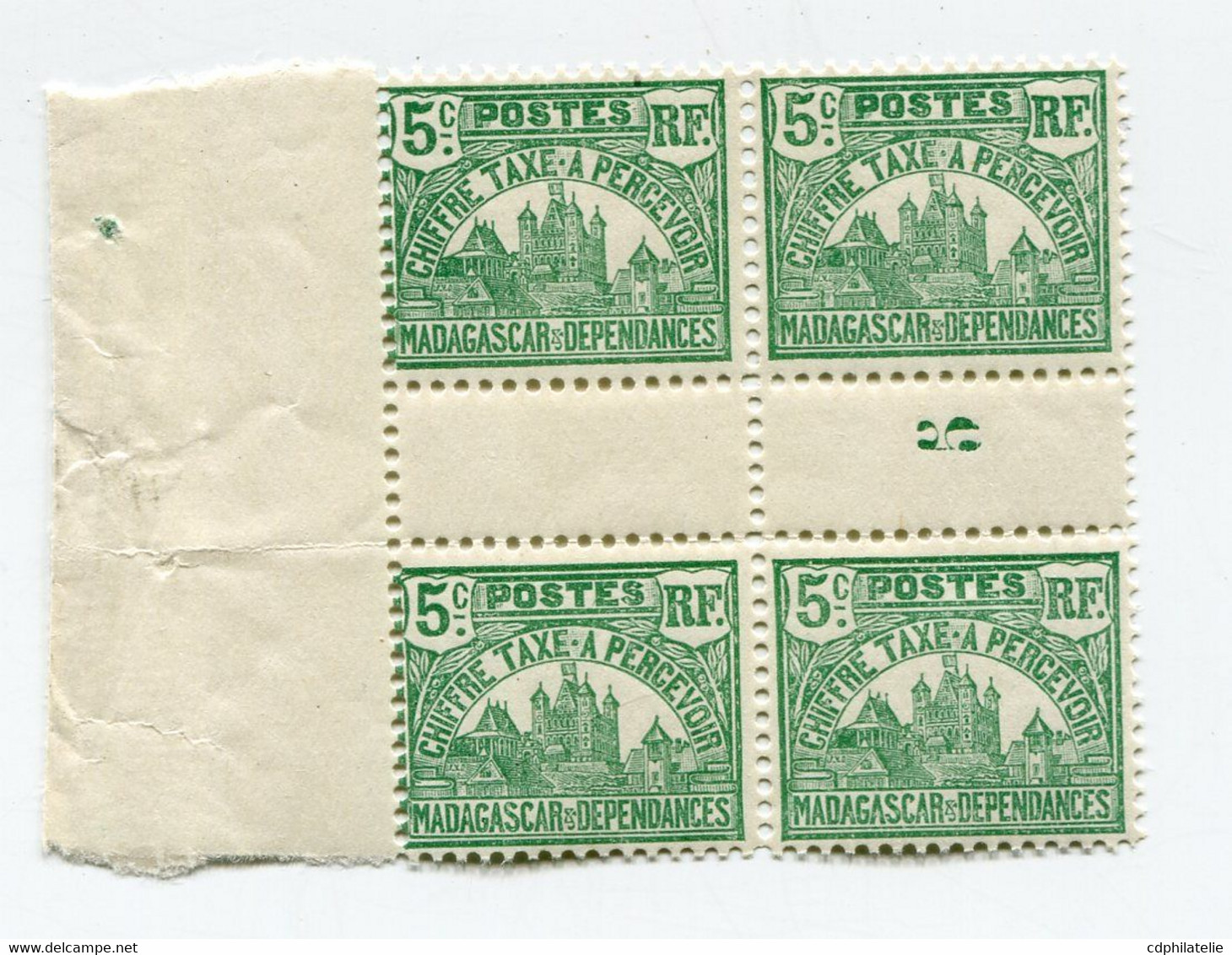 MADAGASCAR TAXE N°10 ** EN BLOC DE 4 AVEC MILLESIME 5 ( 1925 ) - Portomarken