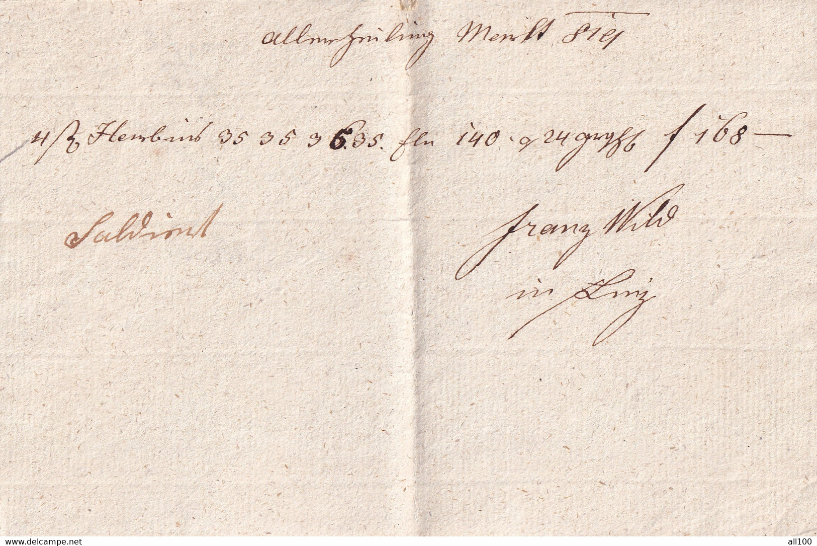 A19427 - RECEIPT FROM AUSTRIAN EMPIRE 1819 OLD HANDWRITTEN DOCUMENT LINZ AUSTRIA - Autriche