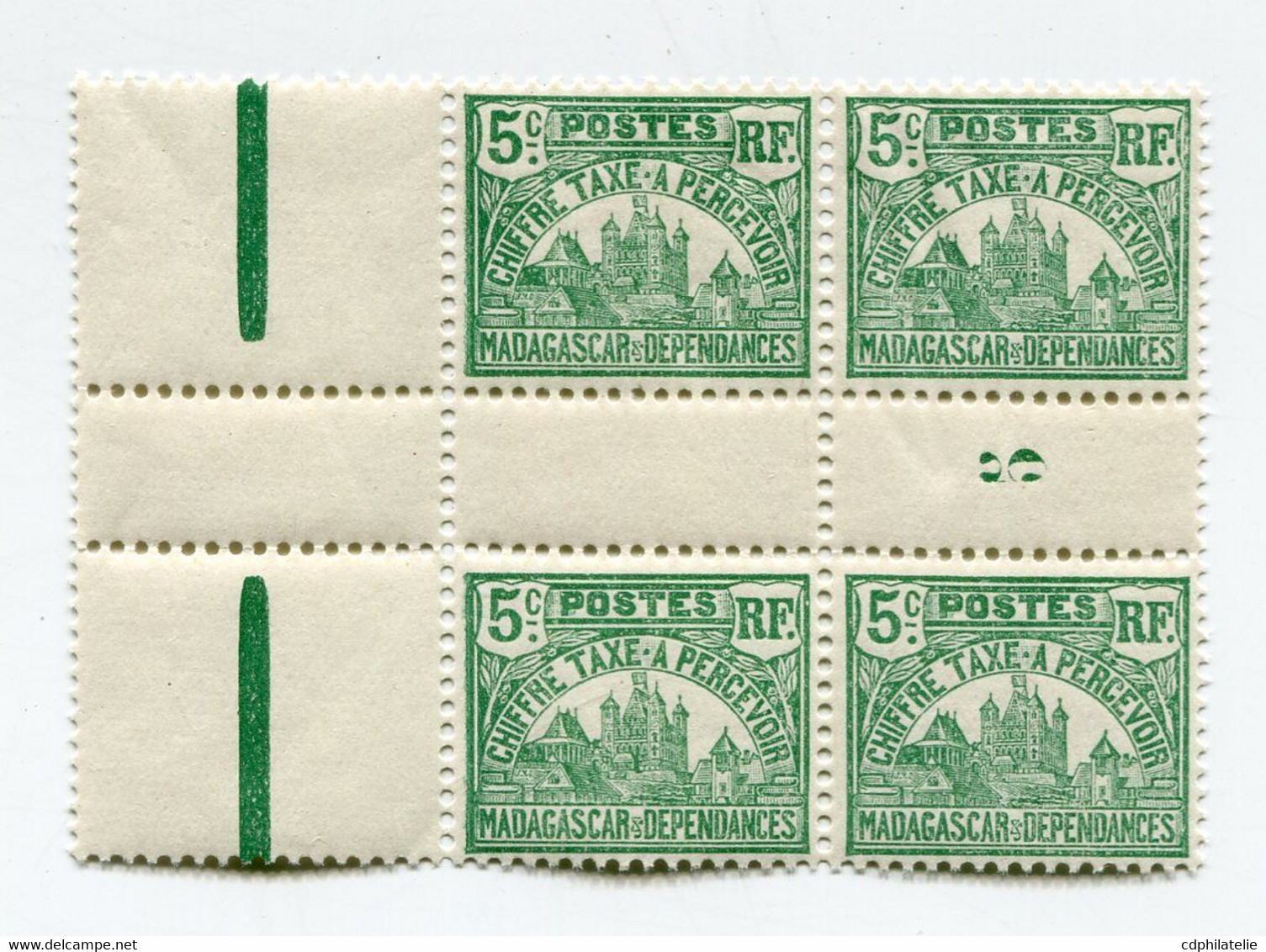 MADAGASCAR TAXE N°10 ** EN BLOC DE 4 AVEC MILLESIME 5  ( 1925 ) - Postage Due