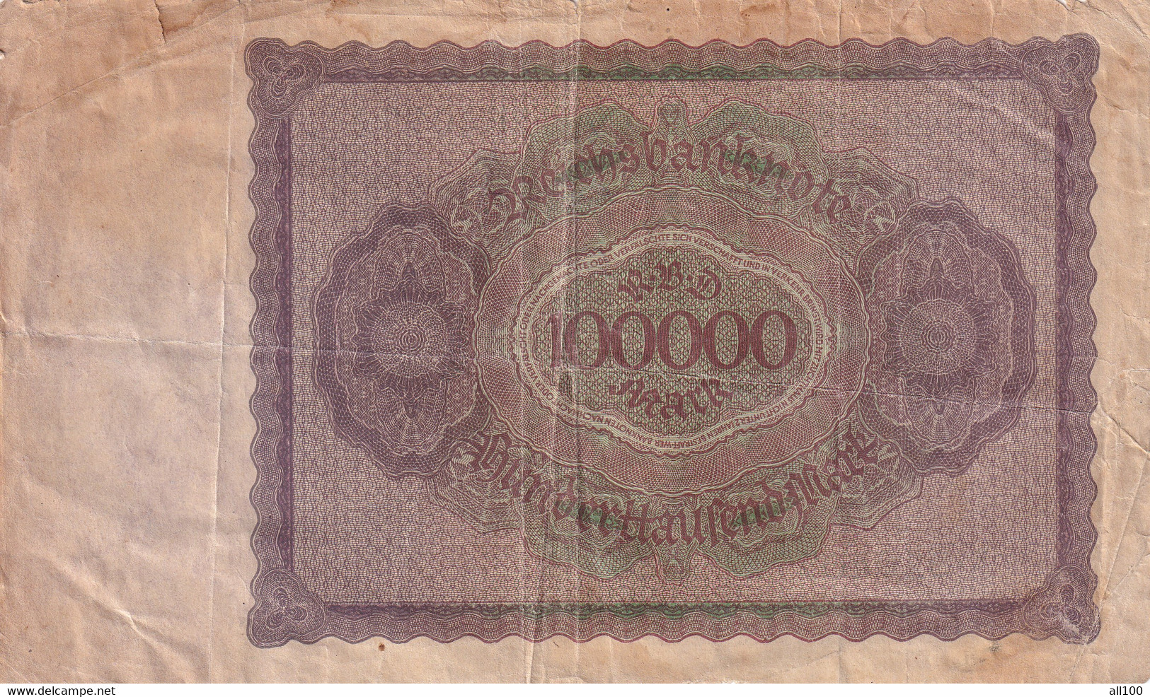 100000 MARK HUNDERTTAUSEND MARK REICHSBANKNOTE GERMANY 1923 A02640772 - 100.000 Mark