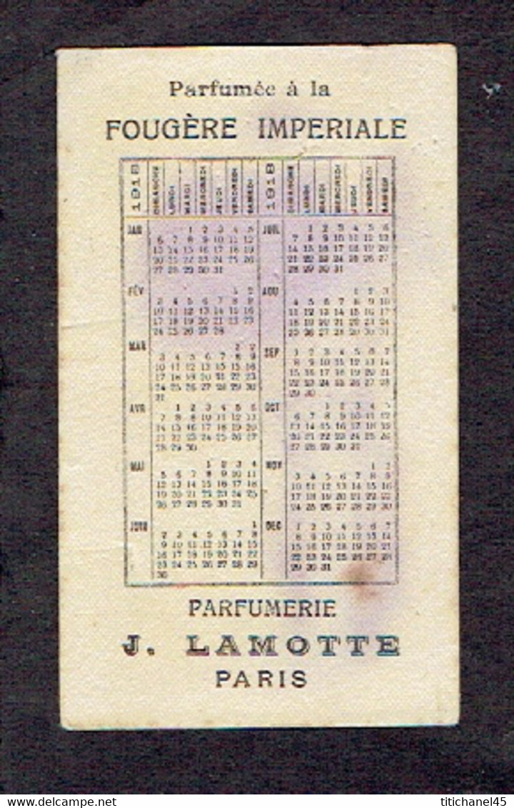 Très Rare Carte Parfum FOUGERE IMPERIALE De J. LAMOTTE - Calendrier De 1918 Au Verso - Anciennes (jusque 1960)