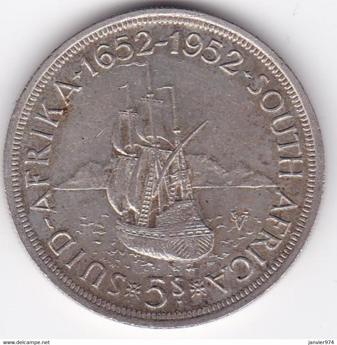 Afrique Du Sud 5 Shillings 1952 Anniversaire Du Cap George VI, En Argent KM# 41 - Südafrika