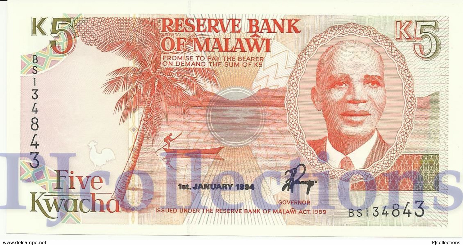 MALAWI 5 KWACHA 1994 PICK 24b UNC - Malawi