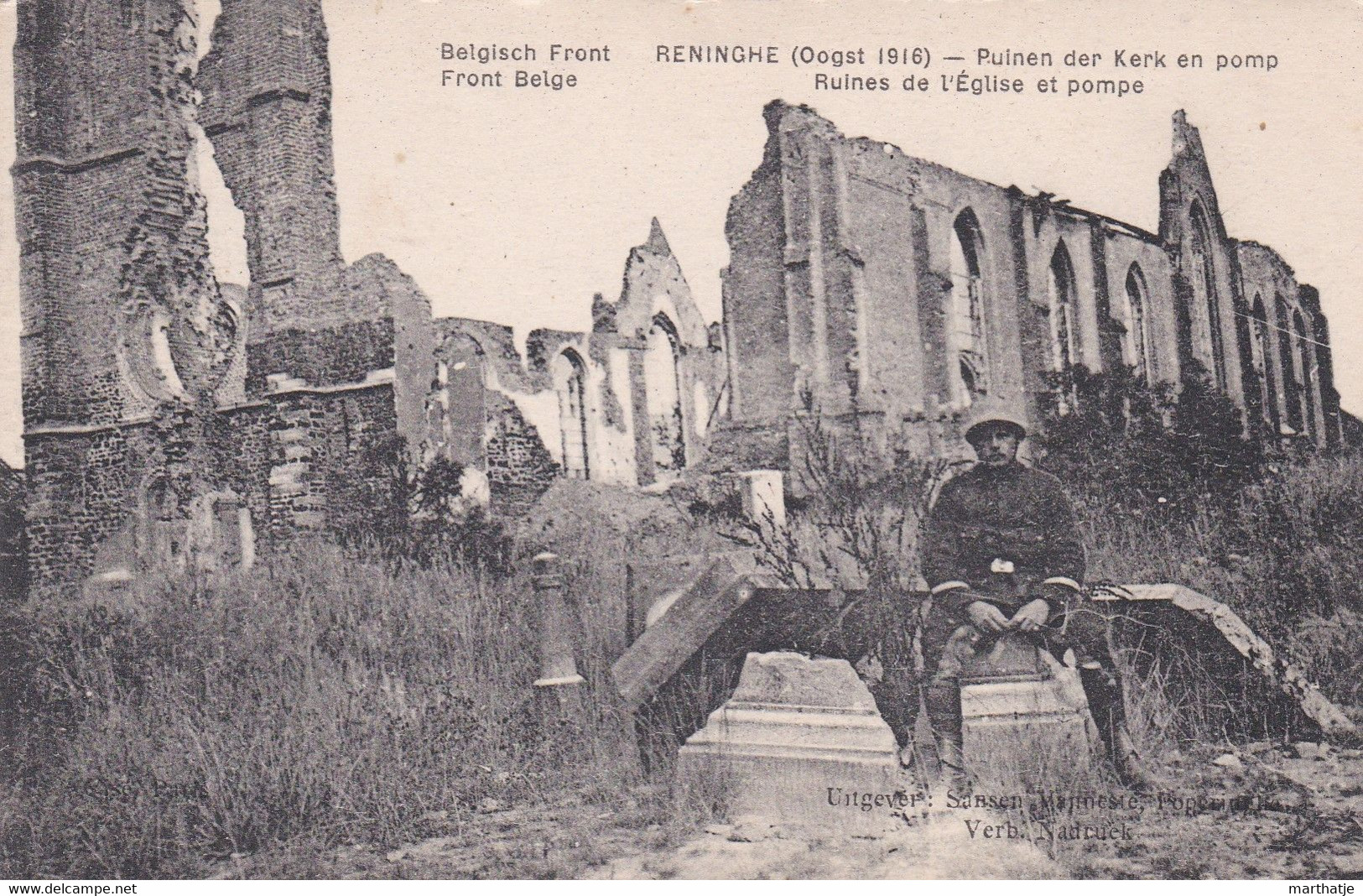 Belgisch Front - Reninghe (Oogst 1916) - Puinen Der Kerk En Pomp - Front Belge - Ruines De L'Eglise Et Pompe - Lo-Reninge