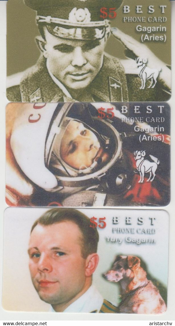 YURI GAGARIN FIRST AUSTRONAUT IN SPACE GOROSCOPE ZODIAC ARIES 3 PHONE CARDS - Espacio