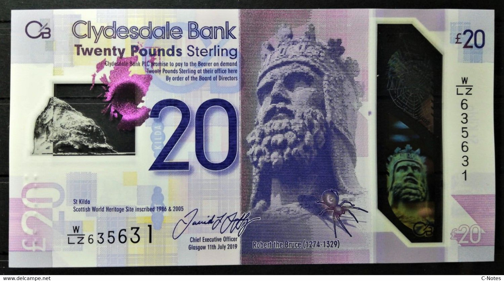 SCOTLAND - Clydesdale Bank - P.W229R – 20 POUNDS 2019 UNC, Serie W/LZ 635631 "Polymer" Issue - 20 Pounds