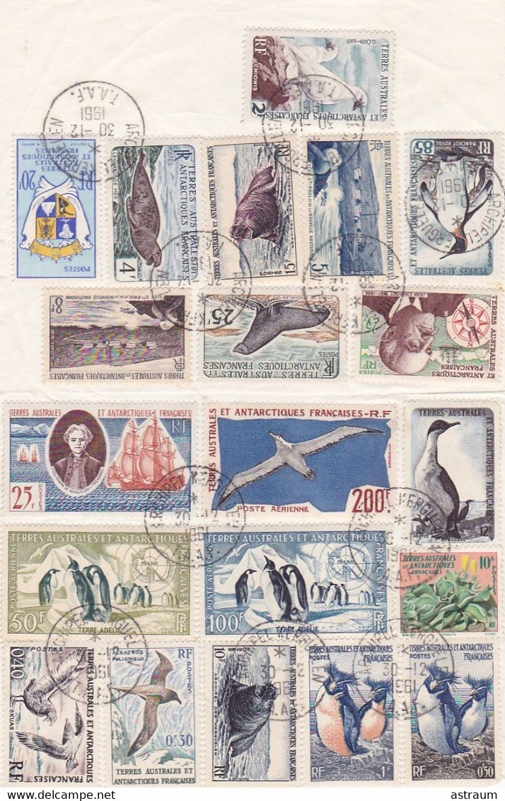 Collection Presque Complete TAAF 1955 /1961 Sur Fragment - Detail Ci Dessous - Used Stamps