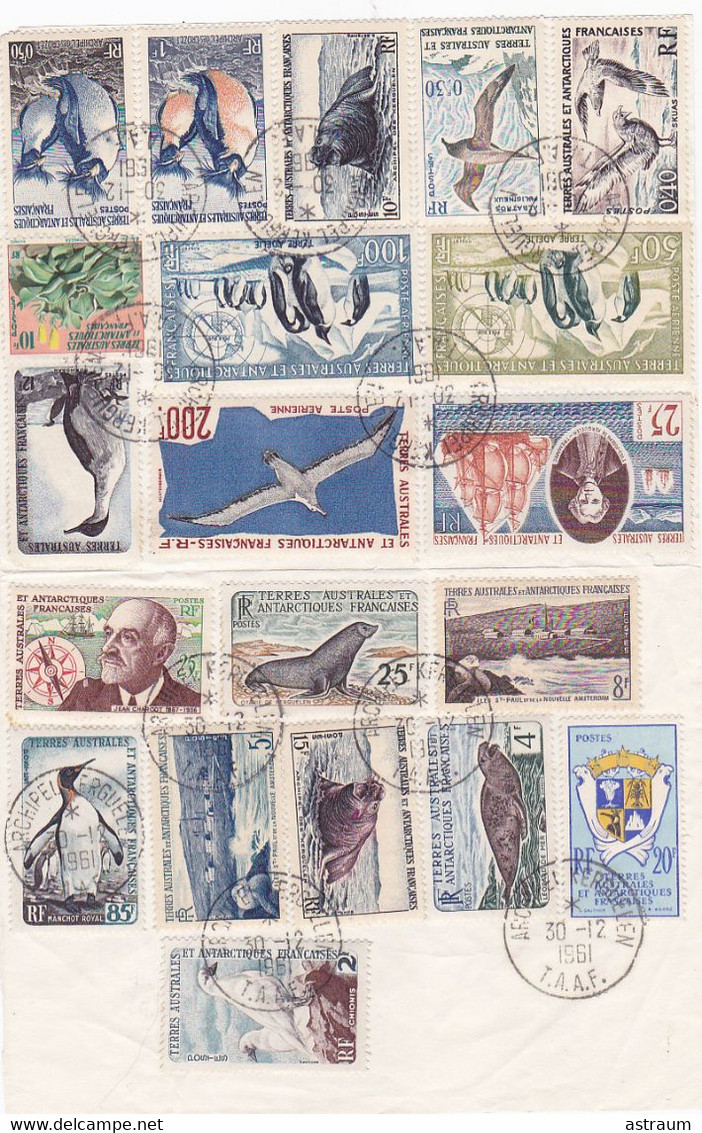 Collection Presque Complete TAAF 1955 /1961 Sur Fragment - Detail Ci Dessous - Used Stamps