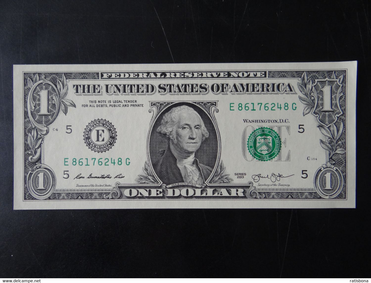 Original 1 Dollar Banknote - USA 2013, Serie E, Selten, Unc/kassenfrisch - Billetes De La Reserva Federal (1928-...)