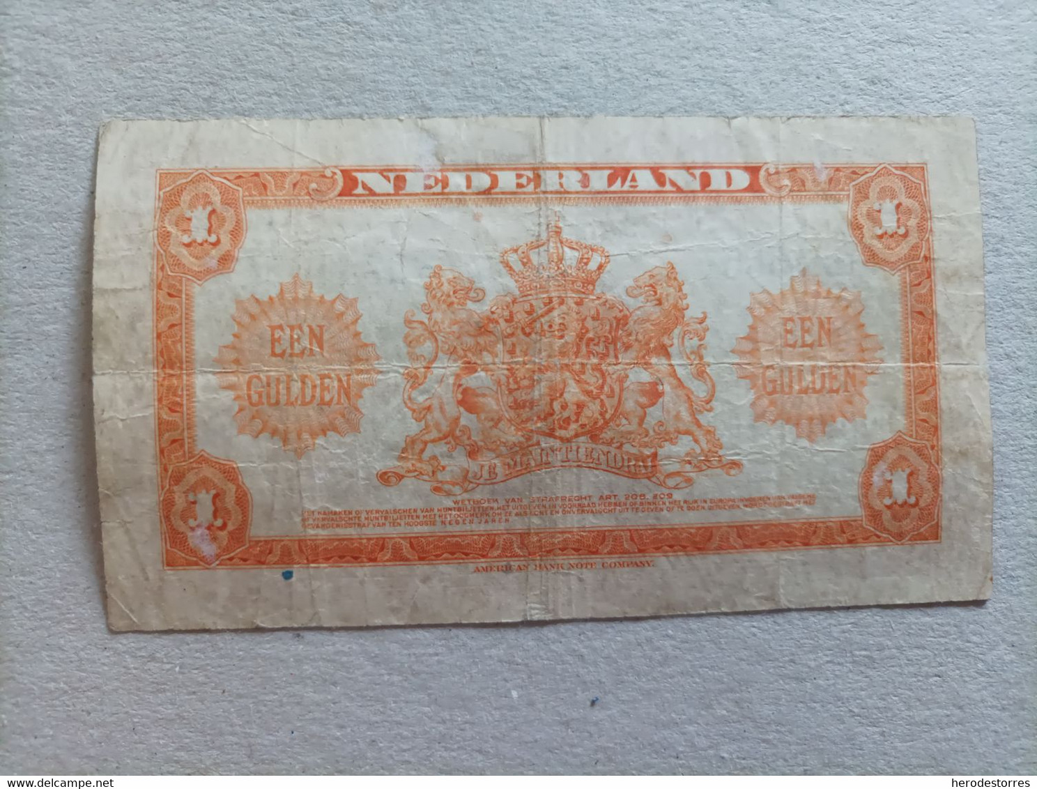 Billete De Holanda De 1 Gulden, Año 1943 - [3] Ministerie Van Oorlog Issues