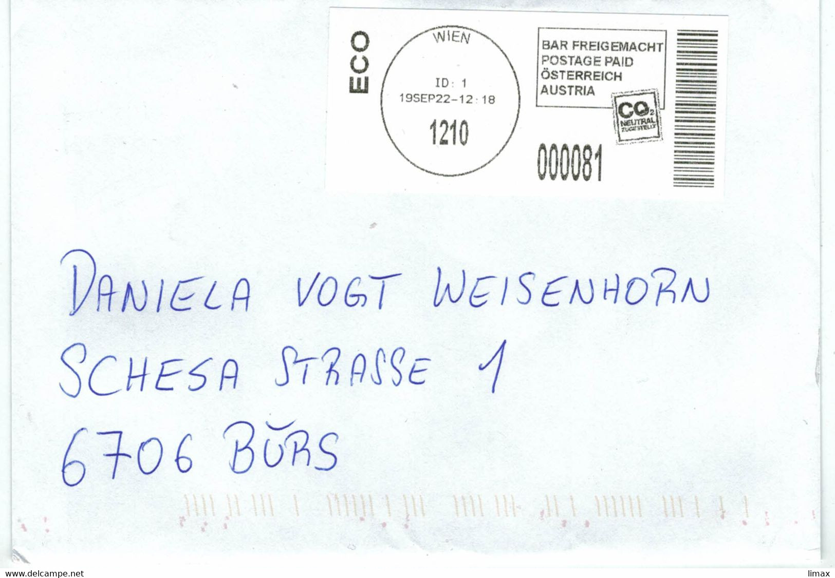 Label 1210 Wien 2022 CO2-neutral - Cartas & Documentos