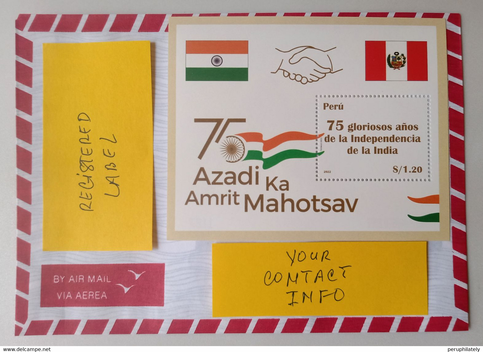 Peru 2022 Issue , 75 Years India Independence As Postage In A Letter For You - Oblitérés