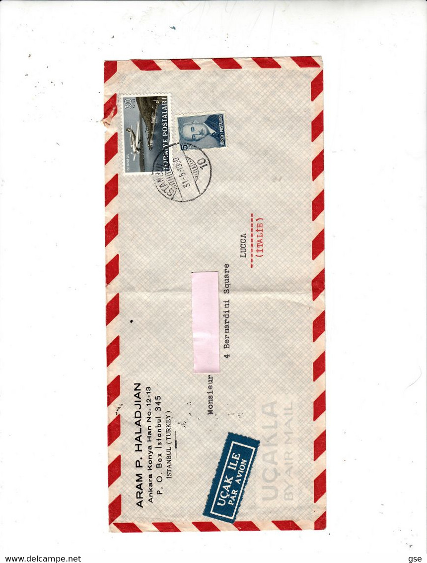 TURCHIA  1950 - Lettera Posta Aerea To Italy - Unificato  A 14 - Lettres & Documents