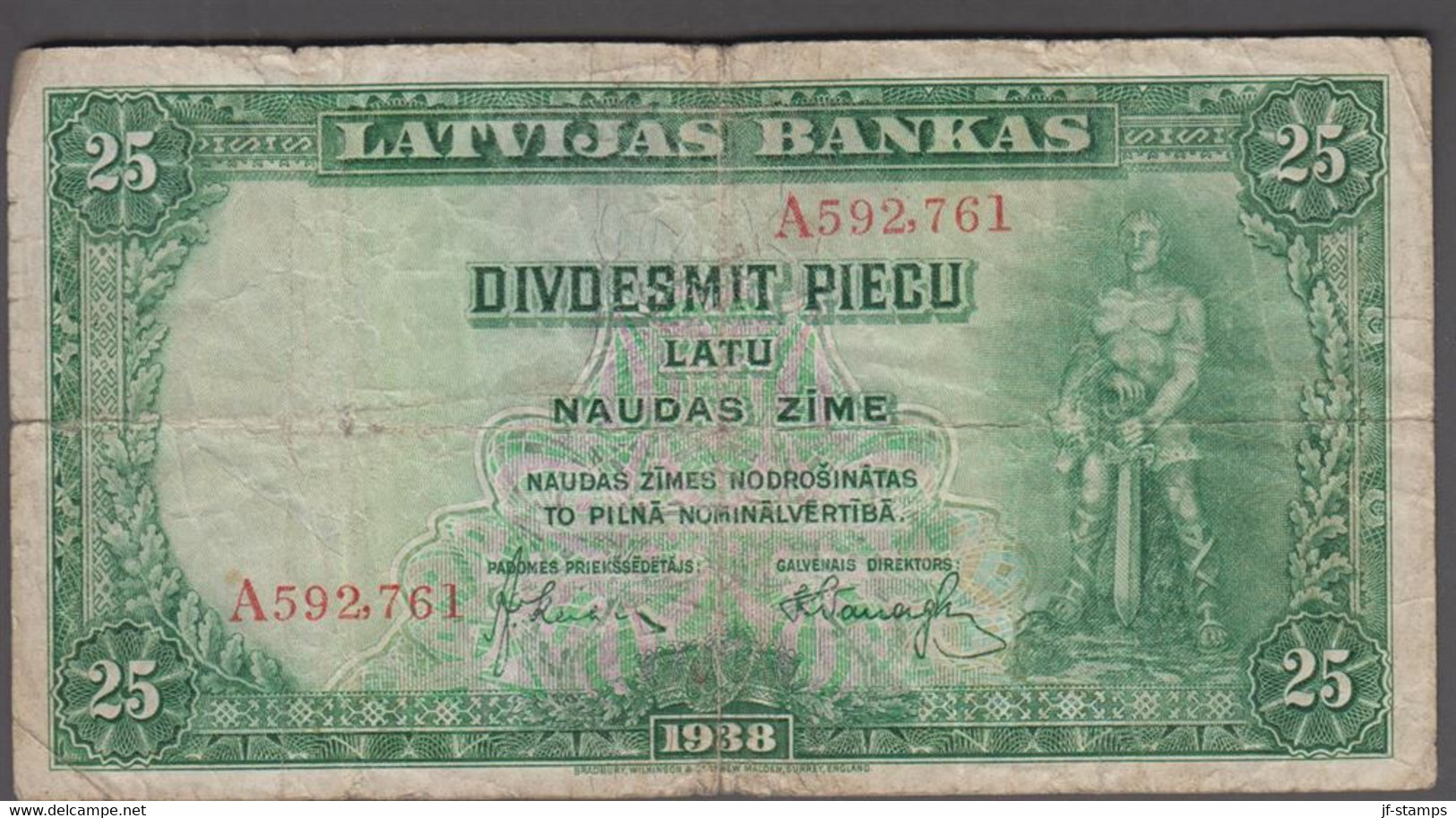 1938. LATVIJA LATVIJAS BANKAS. 25 LATU. Folds.  - JF524658 - Latvia