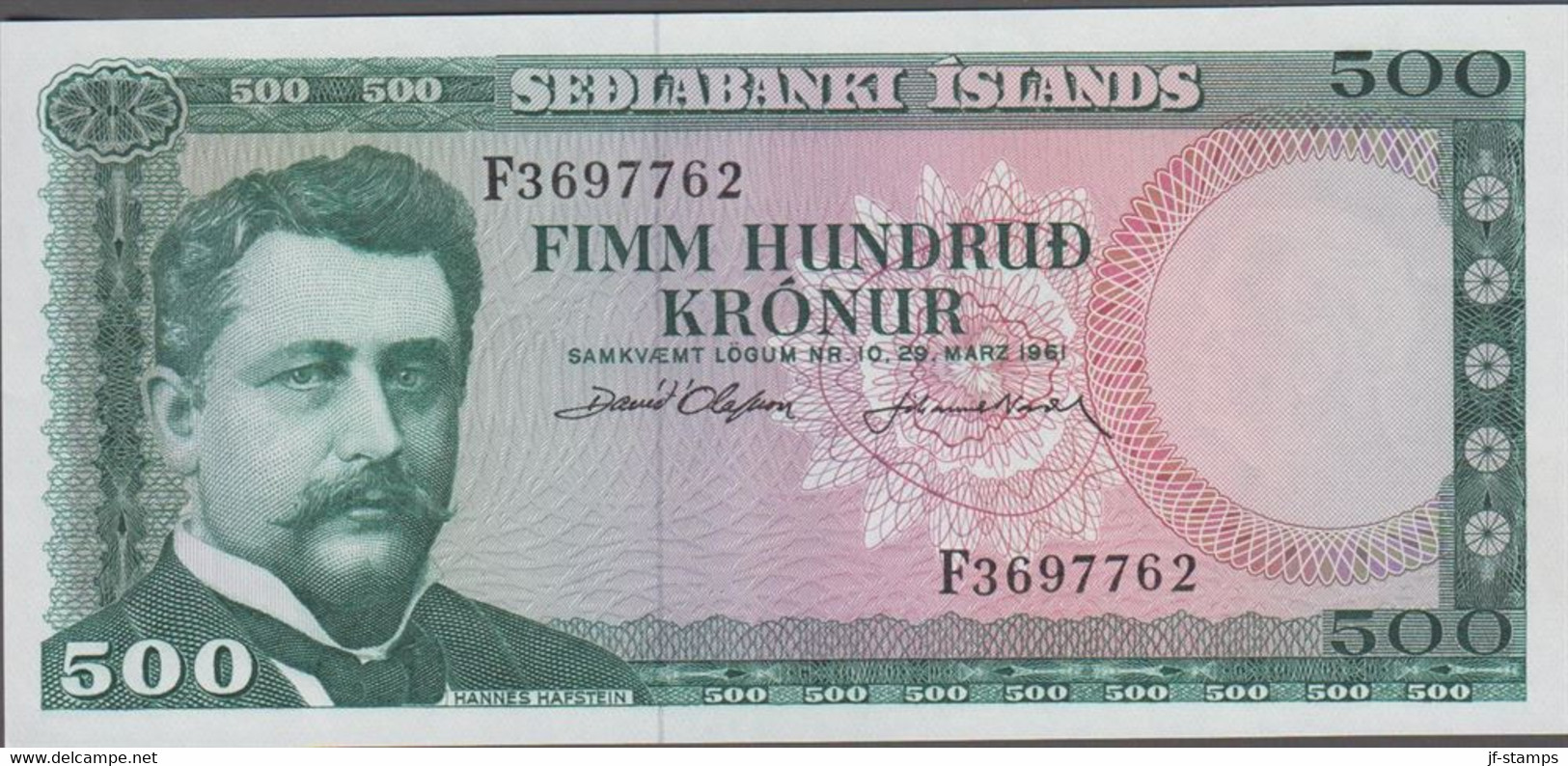 1961. ISLAND. SEDLABANKI ISLANDS. 500 FIMM HUNDRUD KRONUR. Uncirculated Banknote With Beautiful Engraving.... - JF524680 - IJsland