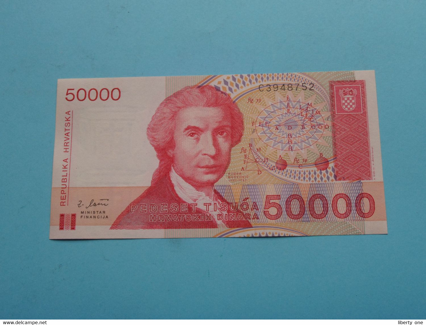 50000 Dinara ( C3948752 ) Republika HVRATSKA 1993 ( For Grade, Please See Photo ) UNC ! - Croacia