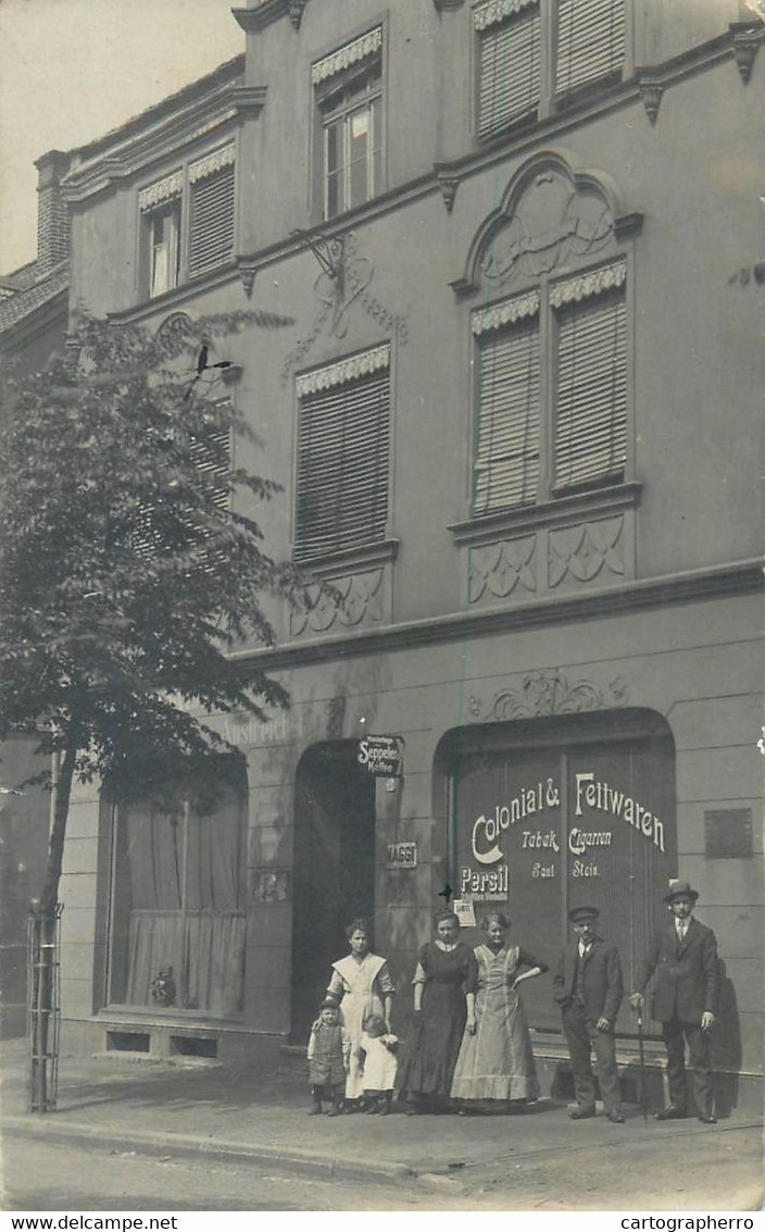 Foto-AK Langen Colonial & Fettwaren Tabak Cigarren Paul Stein Shop Store Persil Maggi Publicity Real Photo Postcard - Langen