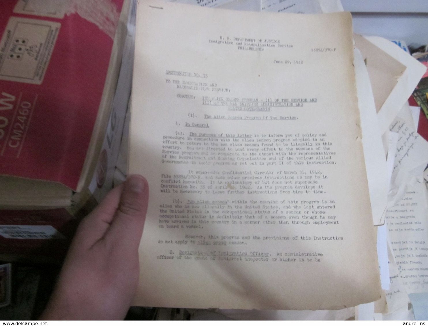 U S Department Of Justice Immigration And Naturalization Service Philadelphia 1942 14 Pages - Verenigde Staten