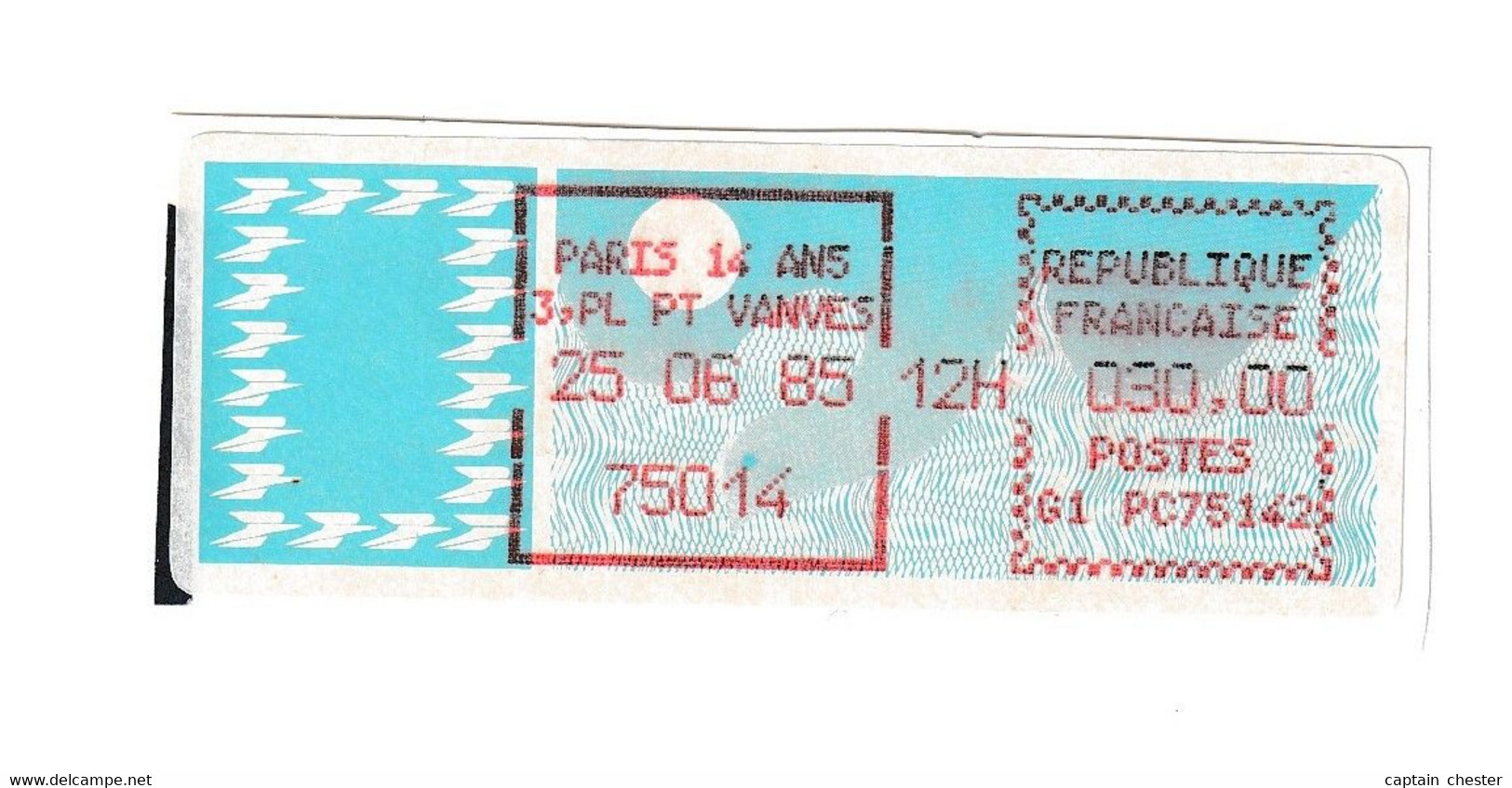 Vignette D'affranchissement TYPE CARRIER " 30,00 FR PARIS 14 AN 5 - 1985 " - 1985 « Carrier » Papier