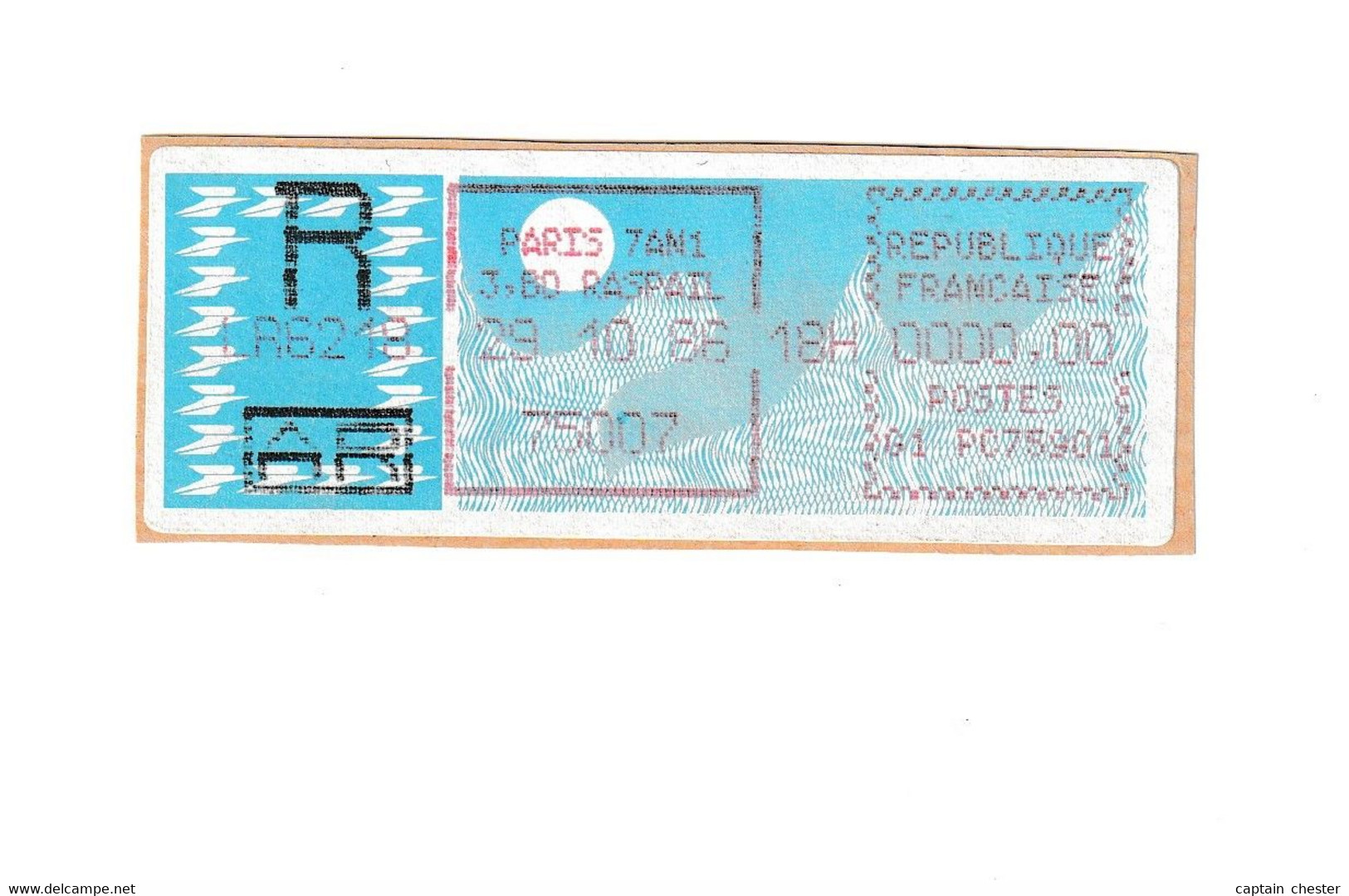 Vignette D'affranchissement TYPE CARRIER " LR AR 0,00 FR PARIS 7 AN 1 - 1986 " - 1985 Papel « Carrier »