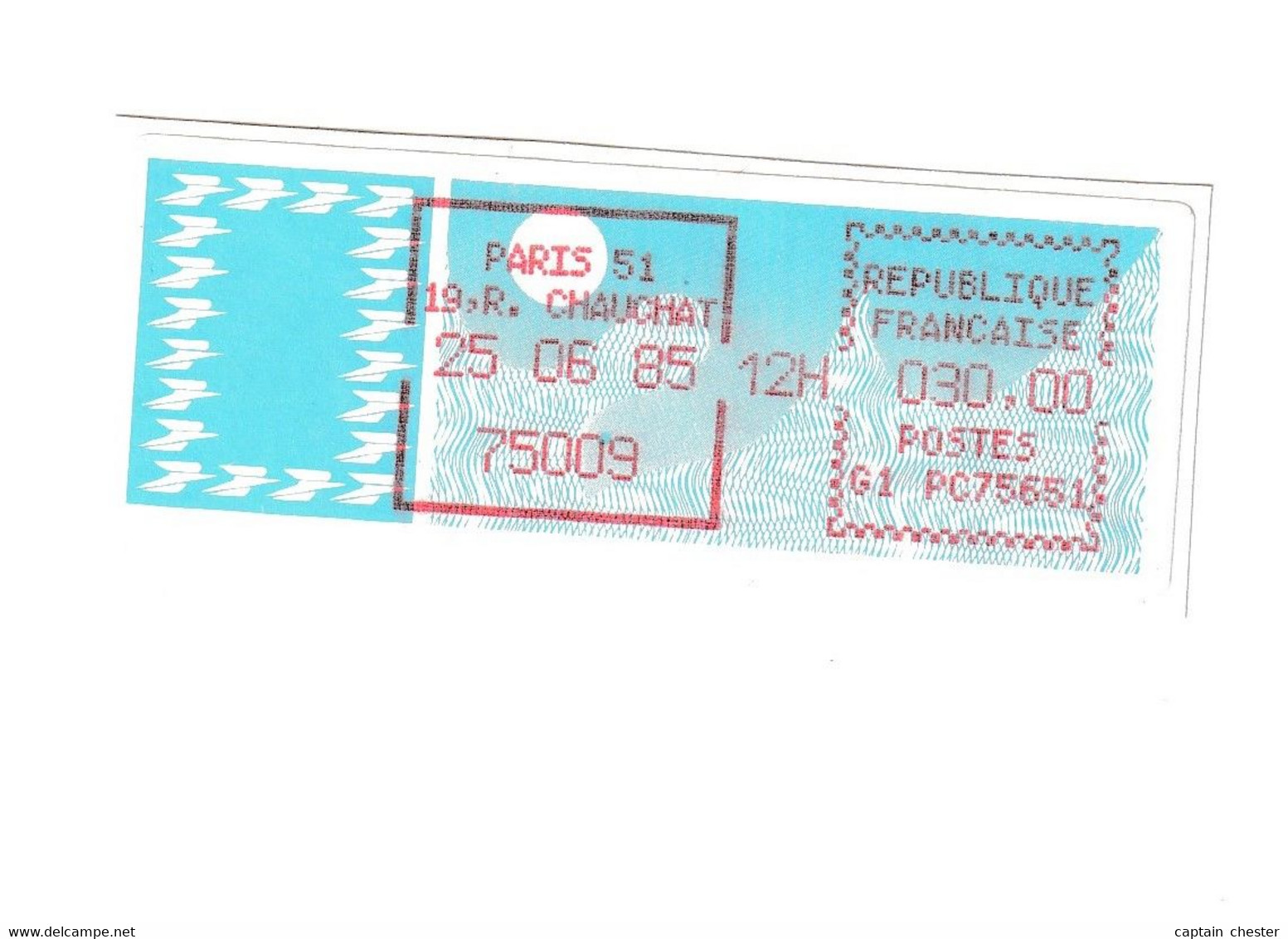 Vignette D'affranchissement TYPE CARRIER " 30,00 FR PARIS 51 - 1985 " - 1985 Papier « Carrier »