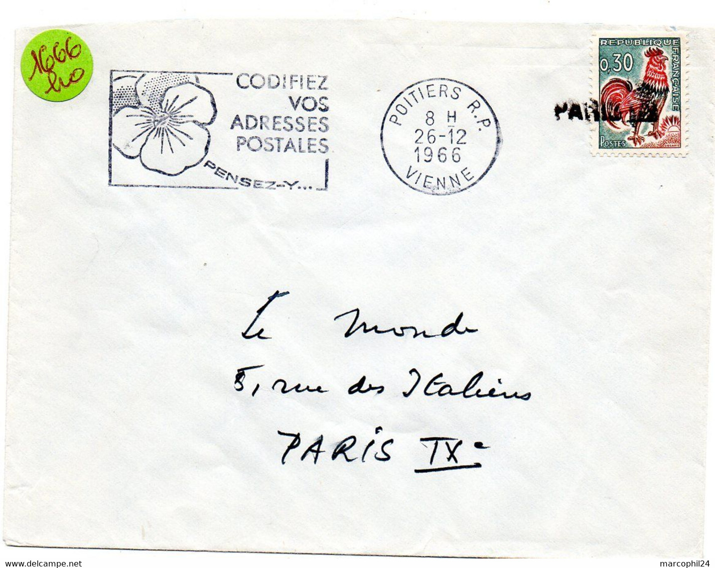 VIENNE - Dépt N° 86 = POITIERS RP 1966 = FLAMME Non Codée = SECAP Illustrée  'CODIFIEZ VOS ADRESSES POSTALES ' + GRIFFE - Postleitzahl