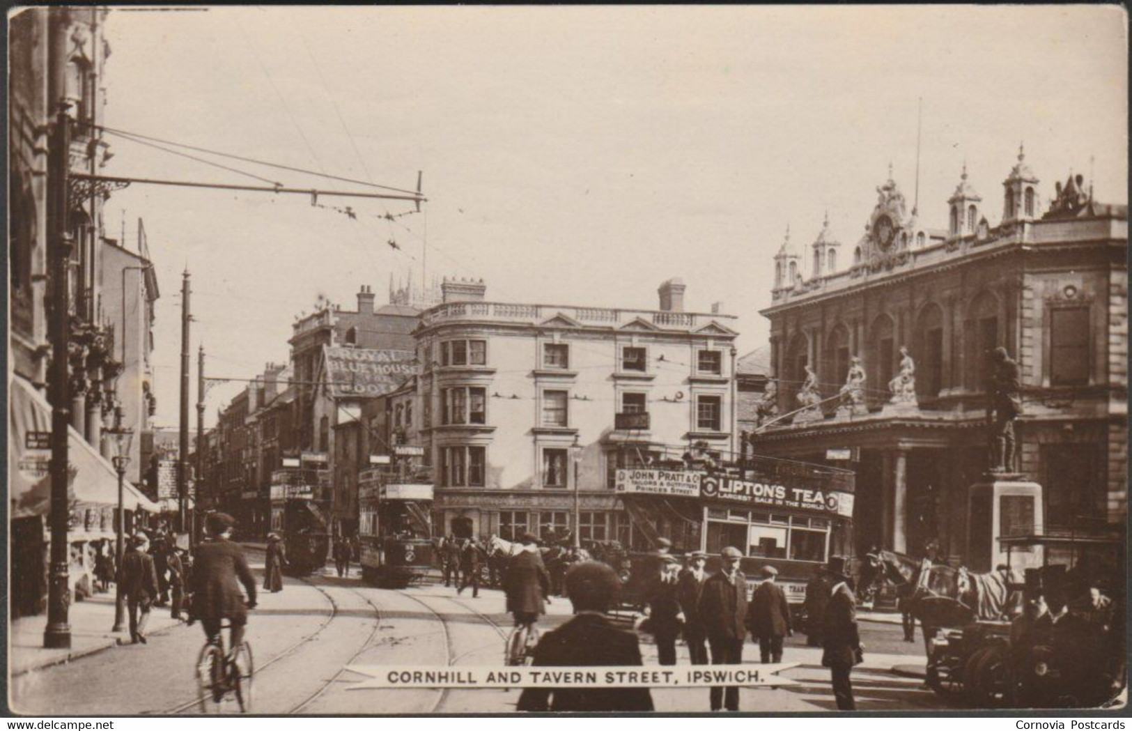 Cornhill And Tavern Street, Ipswich, Suffolk, 1919 - RP Postcard - Ipswich