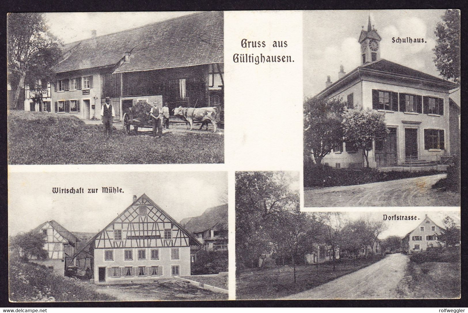 Um 1920 Mit Feldpost Gelaufene AK, 4 Bildrig, Gruss Aus Gültighausen (Gütighausen) Bei Thalheim. Mit Schulhaus Und - Hausen Am Albis 