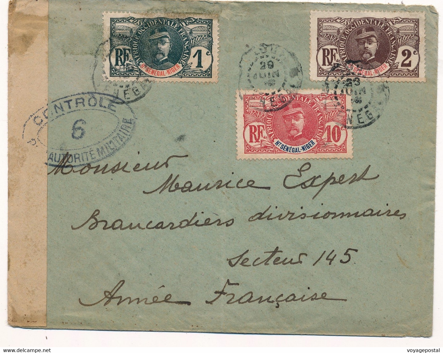 LETTRE COLONIE ST LOUIS SENEGAL ET NIGER TYPE FAIDHERBE CONTROLE POUR ARMÉE FRANÇAISE COVER - Lettres & Documents