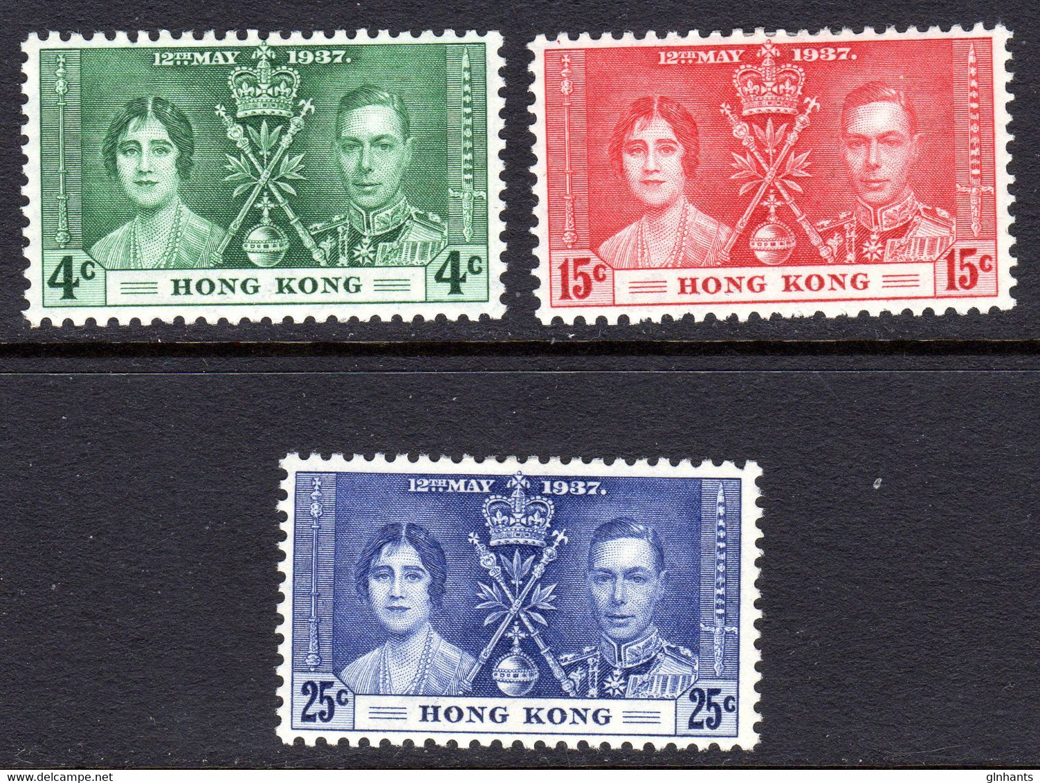 HONG KONG - 1937 CORONATION SET (3V) MOUNTED MINT HINGE REMNANT MM * SG 137-139 - Unused Stamps