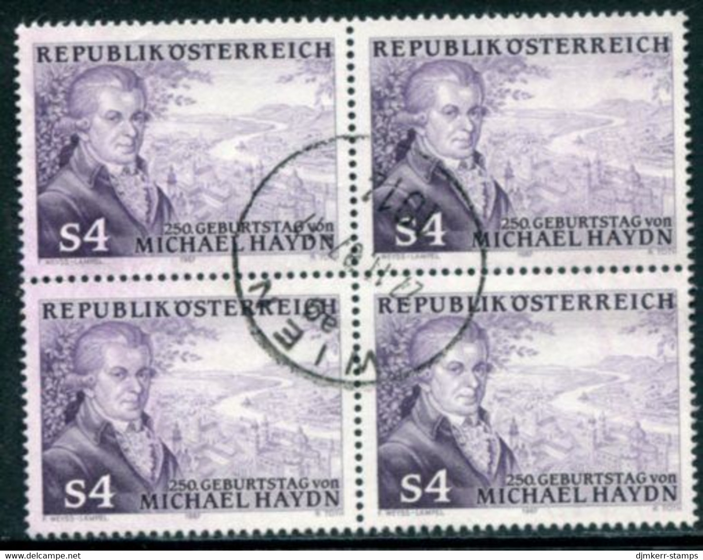 AUSTRIA 1987 Michael Haydn Birth Anniversary Block Of 4 Used.  Michel 1900 - Used Stamps