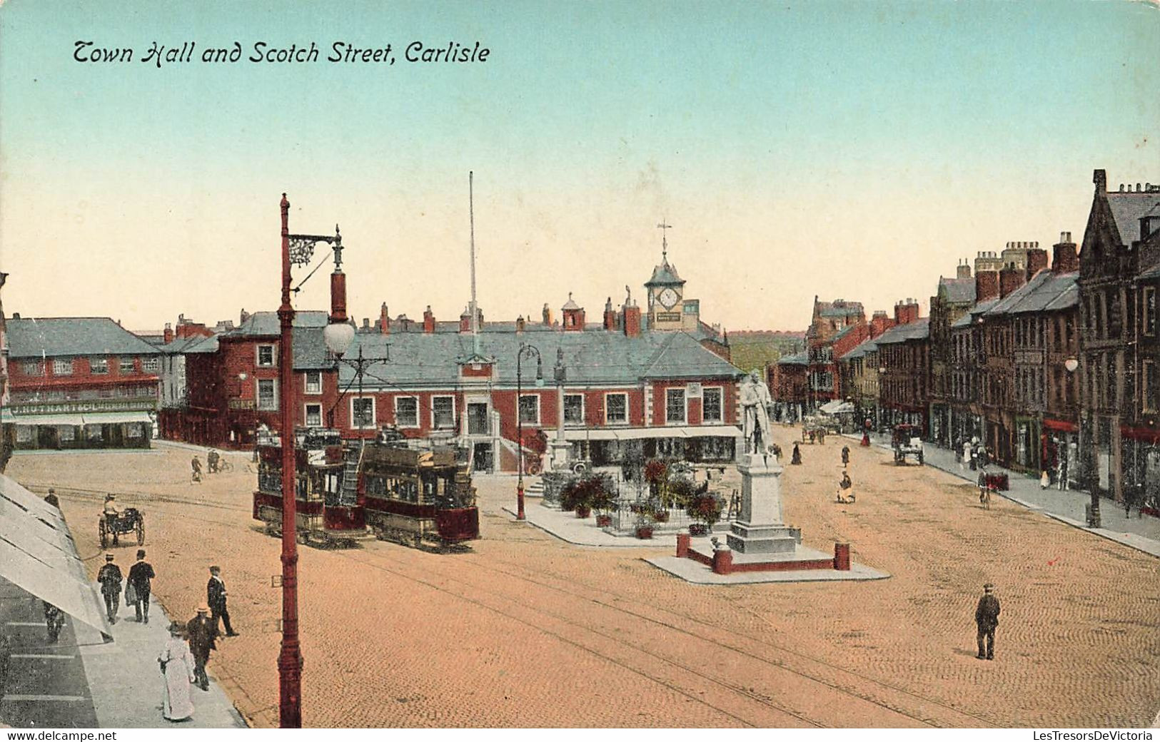 CPA Tramway  - Town Hall And Scotch Street - Carlisle - Animé - - Tram