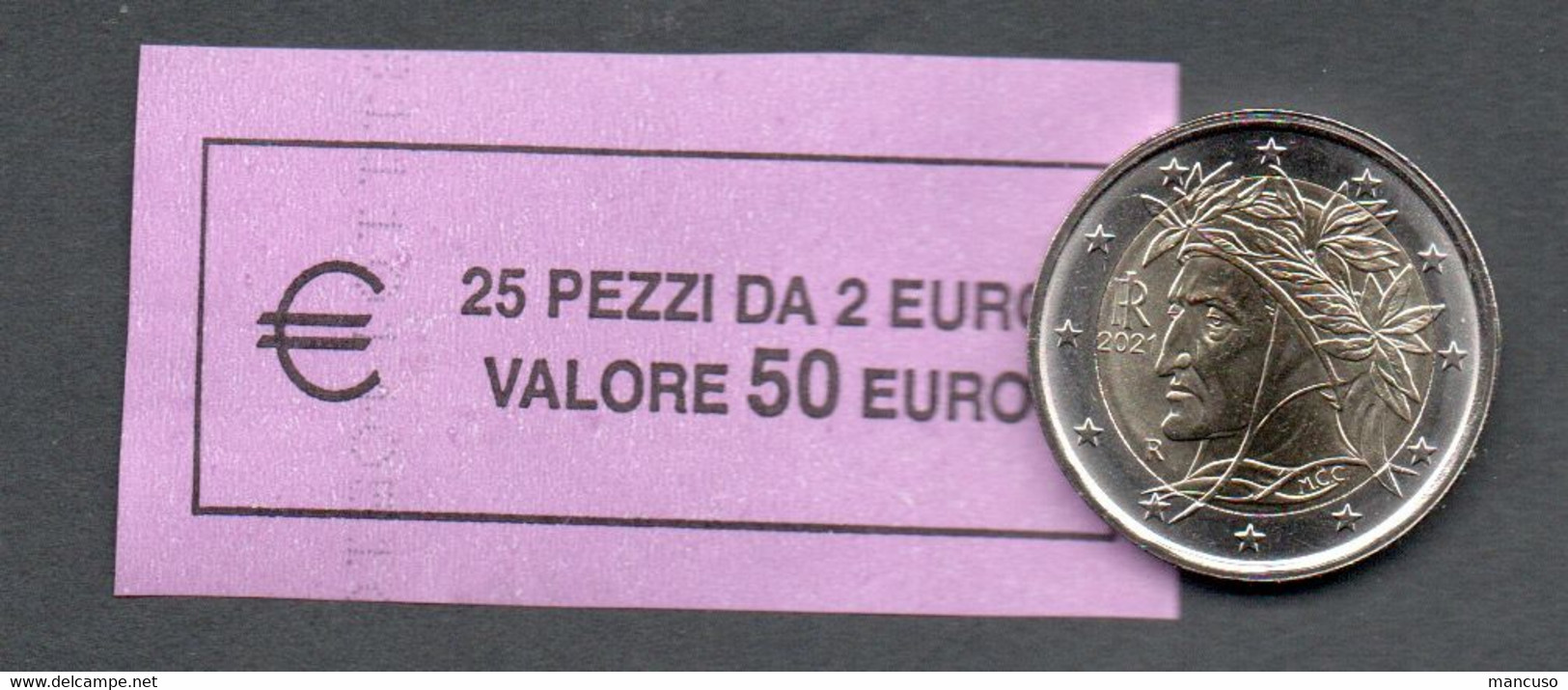 ITALIA  2021 - ROLL  2 EURO  DANTE  ORIGINALE ZECCA - DATA VISIBILE - FDC - Rotolini