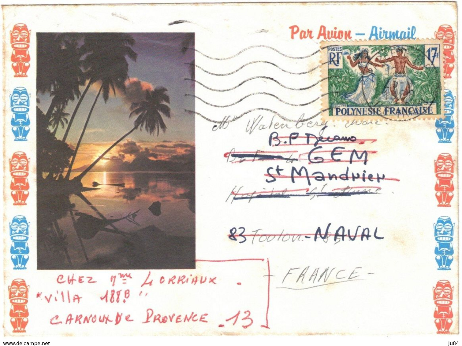 Polynésie Française - Papeete - Lettre Avion Pour St Mandrier Naval Redirection Toulon Naval - 25 Septembre 1968 - Briefe U. Dokumente